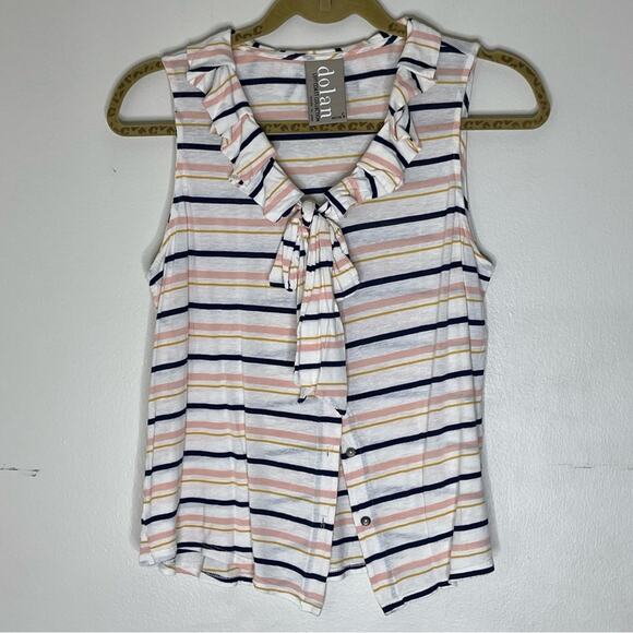DOLAN Button Front Ruffle Detail Sleeveless Striped Top Size Small Petite - Picture 1 of 8
